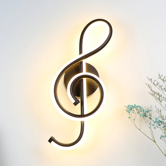 22W LED Wall Lamp Bedroom Beside Wall Light Music Clef Shape Home Indoor Living Room Decoration Lighting AC90-260V Black/White