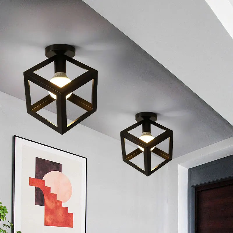 Vintage E27 Metal Cage Ceiling Chandelier – Black