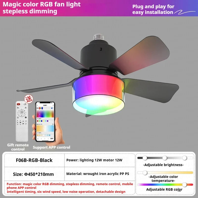 Low Profile RGB Ceiling Fan with Light & Remote Control