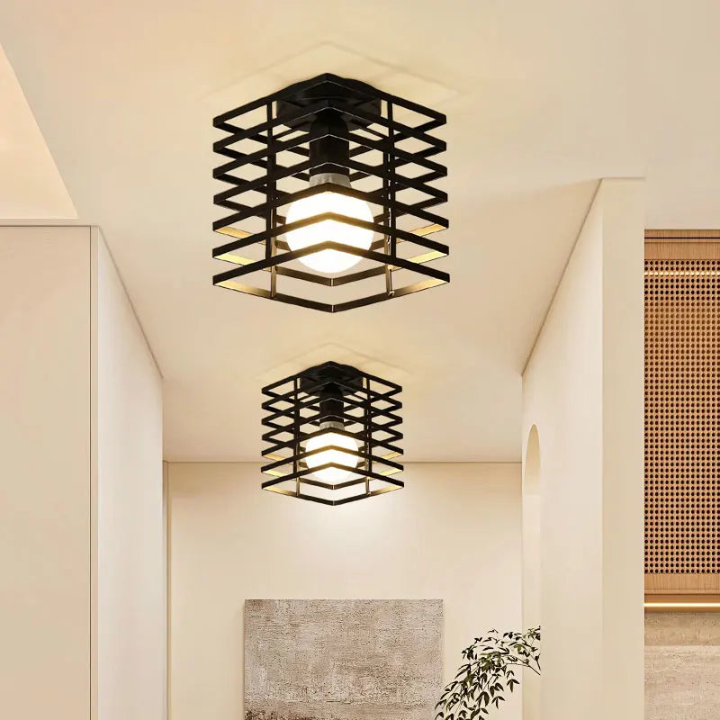 Vintage E27 Metal Cage Ceiling Chandelier – Black