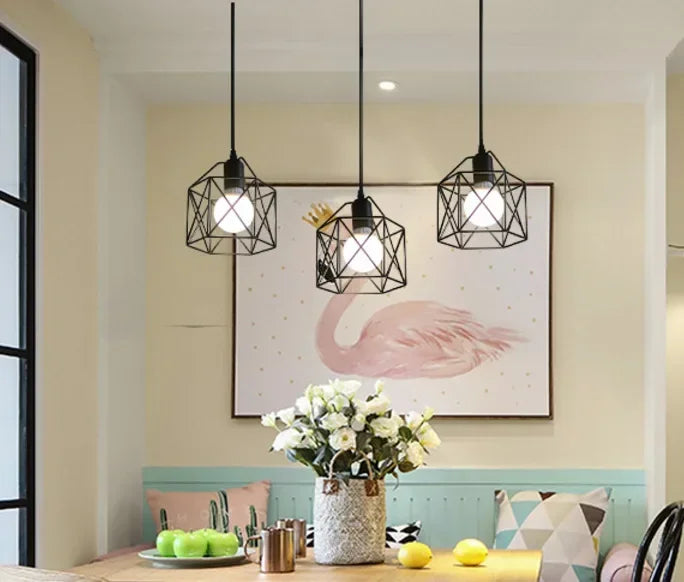 Vintage Industrial 3-Light Semi Flush Ceiling Pendant – Black