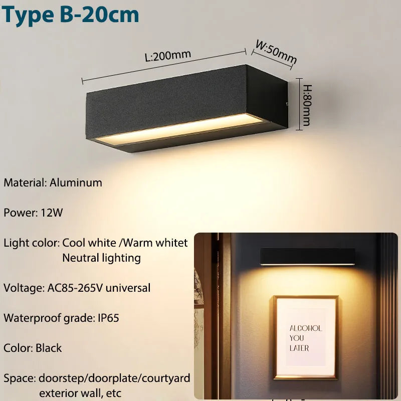 Aluminum LED Outdoor Porch Wall Sconce – IP65 Waterproof
