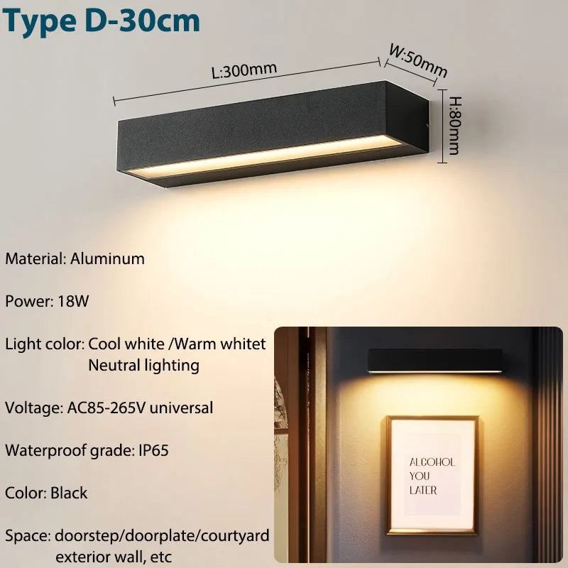 Aluminum LED Outdoor Porch Wall Sconce – IP65 Waterproof
