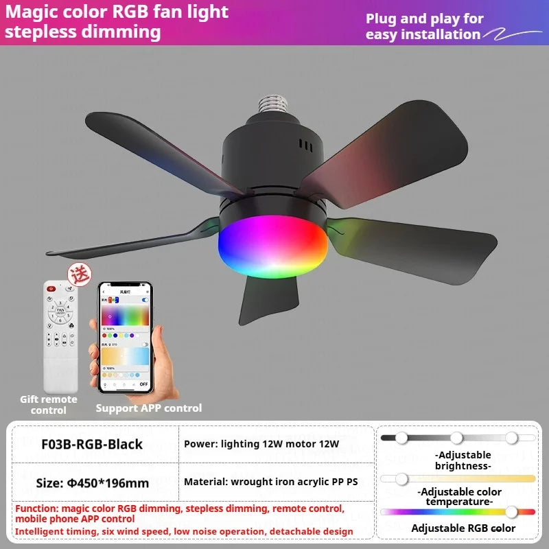 Low Profile RGB Ceiling Fan with Light & Remote Control