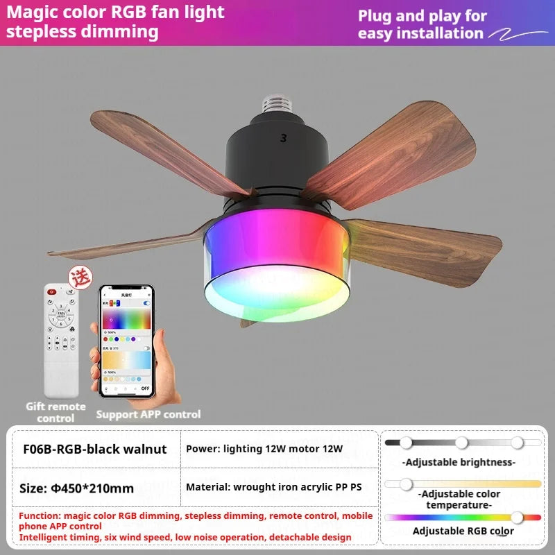 Low Profile RGB Ceiling Fan with Light & Remote Control