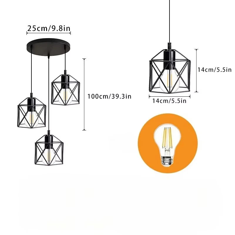 Vintage Industrial 3-Light Semi Flush Ceiling Pendant – Black