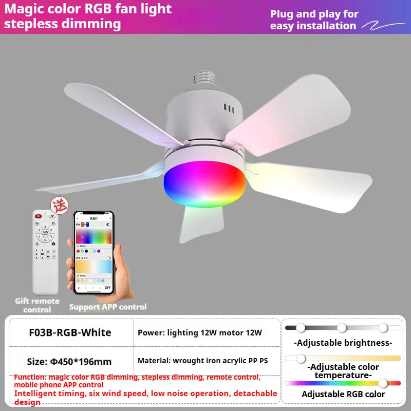 Low Profile RGB Ceiling Fan with Light & Remote Control