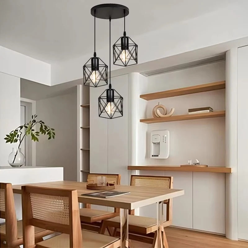 Vintage Industrial 3-Light Semi Flush Ceiling Pendant – Black