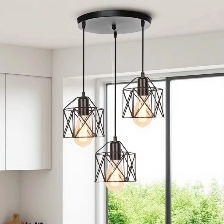 Vintage Industrial 3-Light Semi Flush Ceiling Pendant – Black