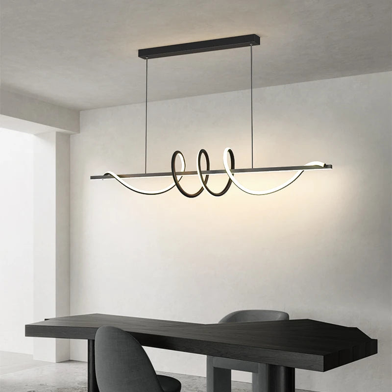 Modern Linear LED Pendant Chandelier – Dining Table
