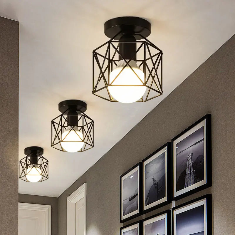 Vintage E27 Metal Cage Ceiling Chandelier – Black