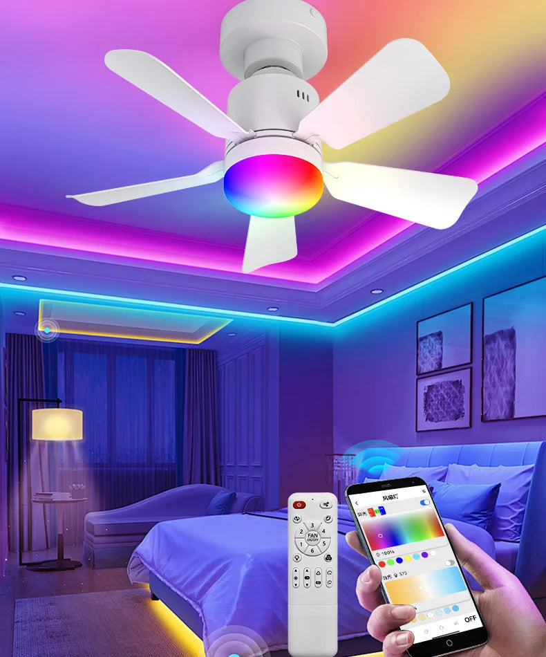 Low Profile RGB Ceiling Fan with Light & Remote Control
