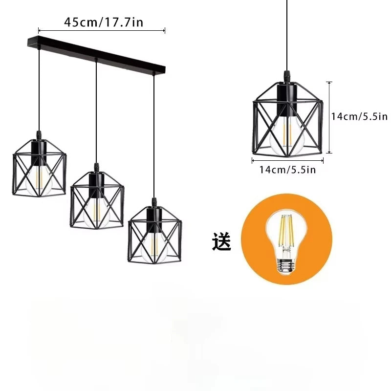 Vintage Industrial 3-Light Semi Flush Ceiling Pendant – Black