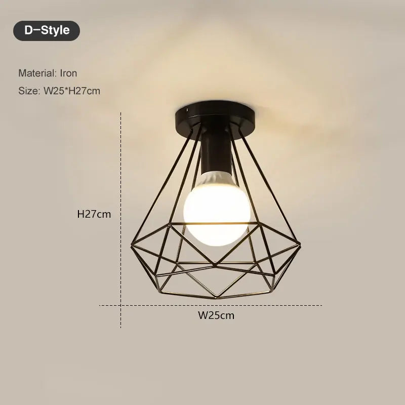 Vintage E27 Metal Cage Ceiling Chandelier – Black