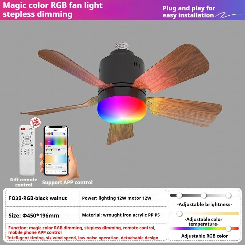 Low Profile RGB Ceiling Fan with Light & Remote Control