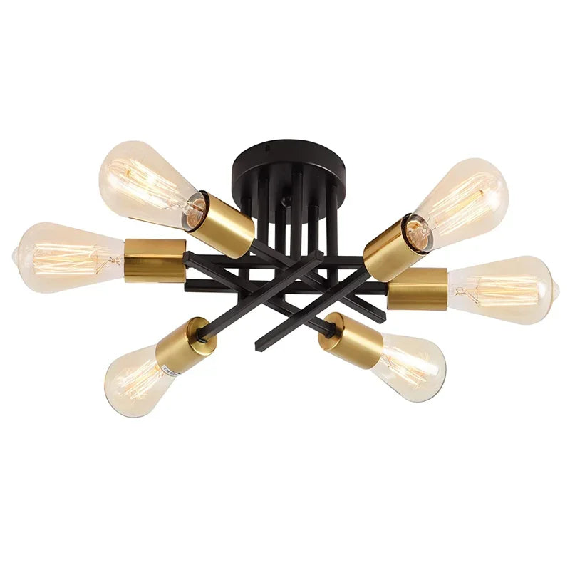 Mid-Century Modern Sputnik Semi Flush Ceiling Chandelier – Black
