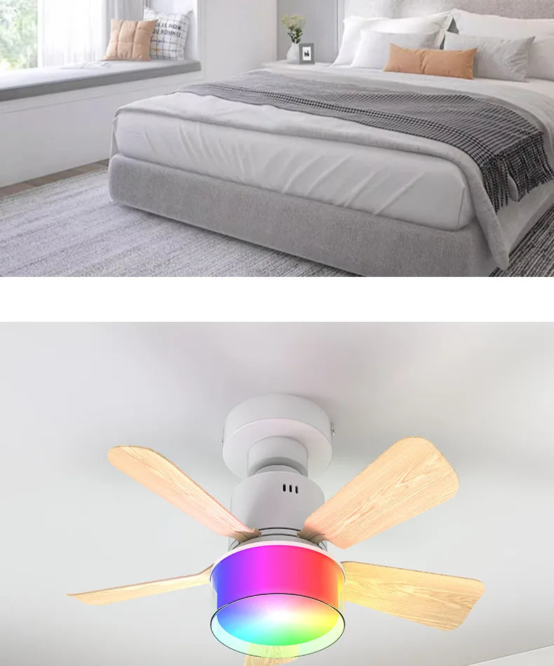Low Profile RGB Ceiling Fan with Light & Remote Control