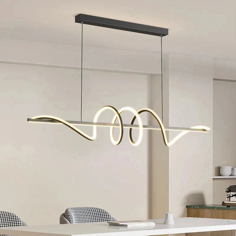 Modern Linear LED Pendant Chandelier – Dining Table