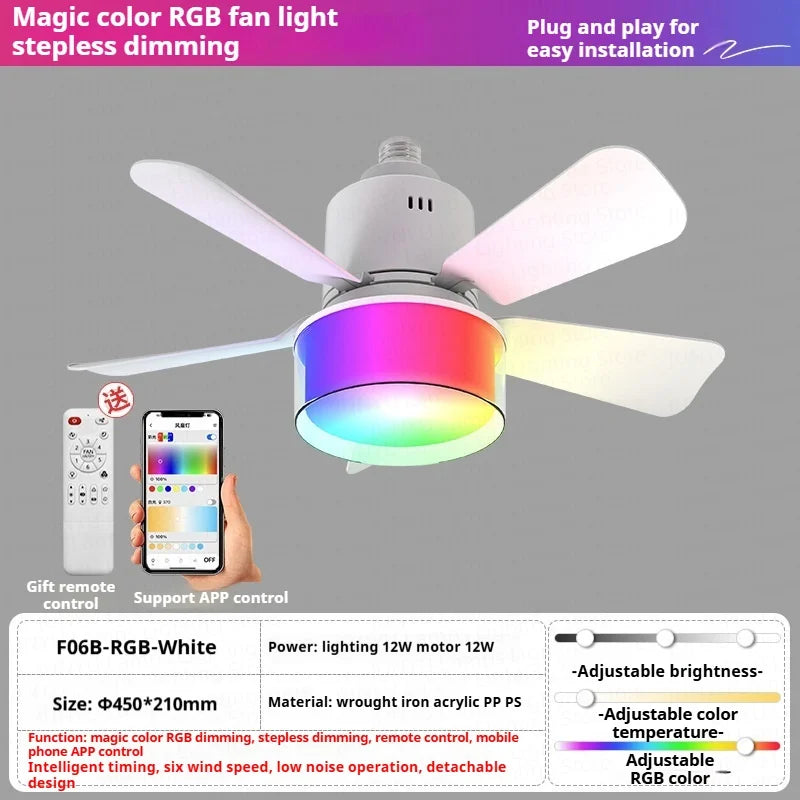 Low Profile RGB Ceiling Fan with Light & Remote Control