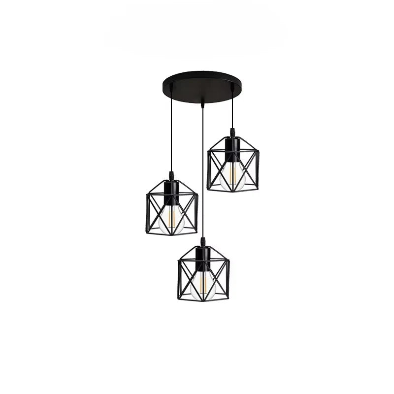 Vintage Industrial 3-Light Semi Flush Ceiling Pendant – Black