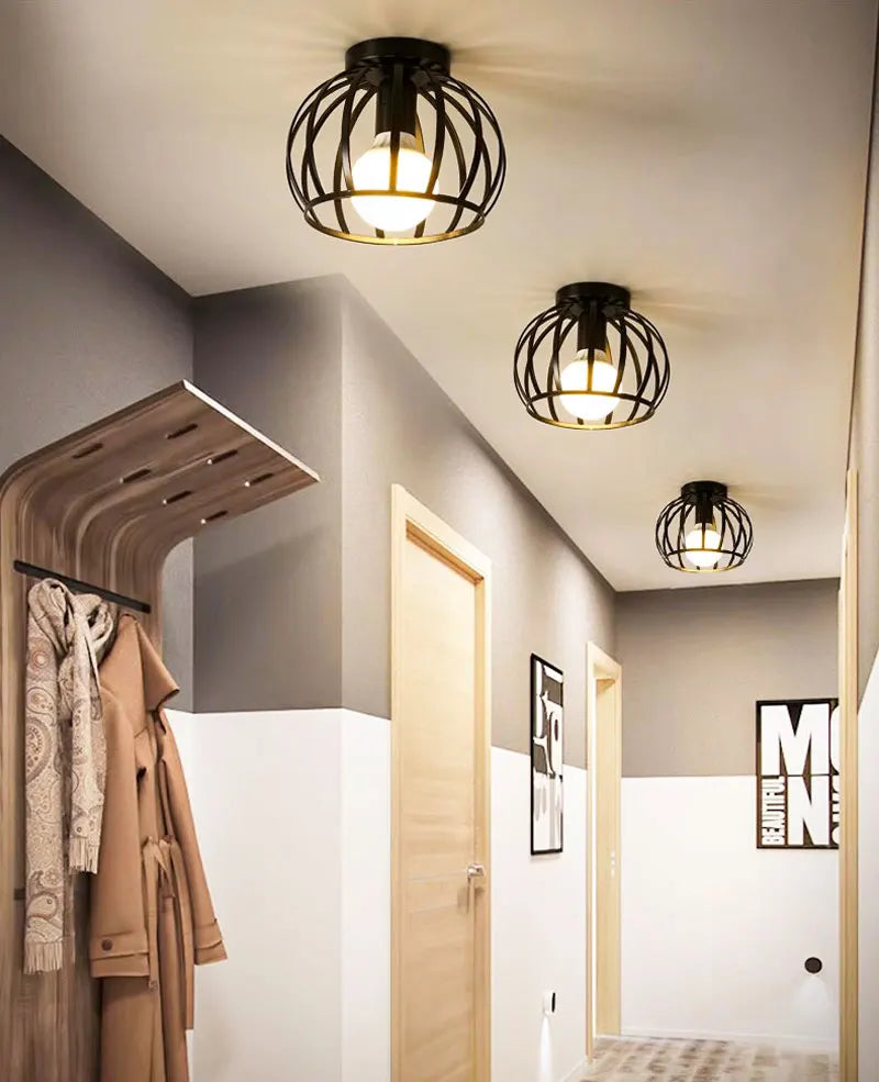 Vintage E27 Metal Cage Ceiling Chandelier – Black